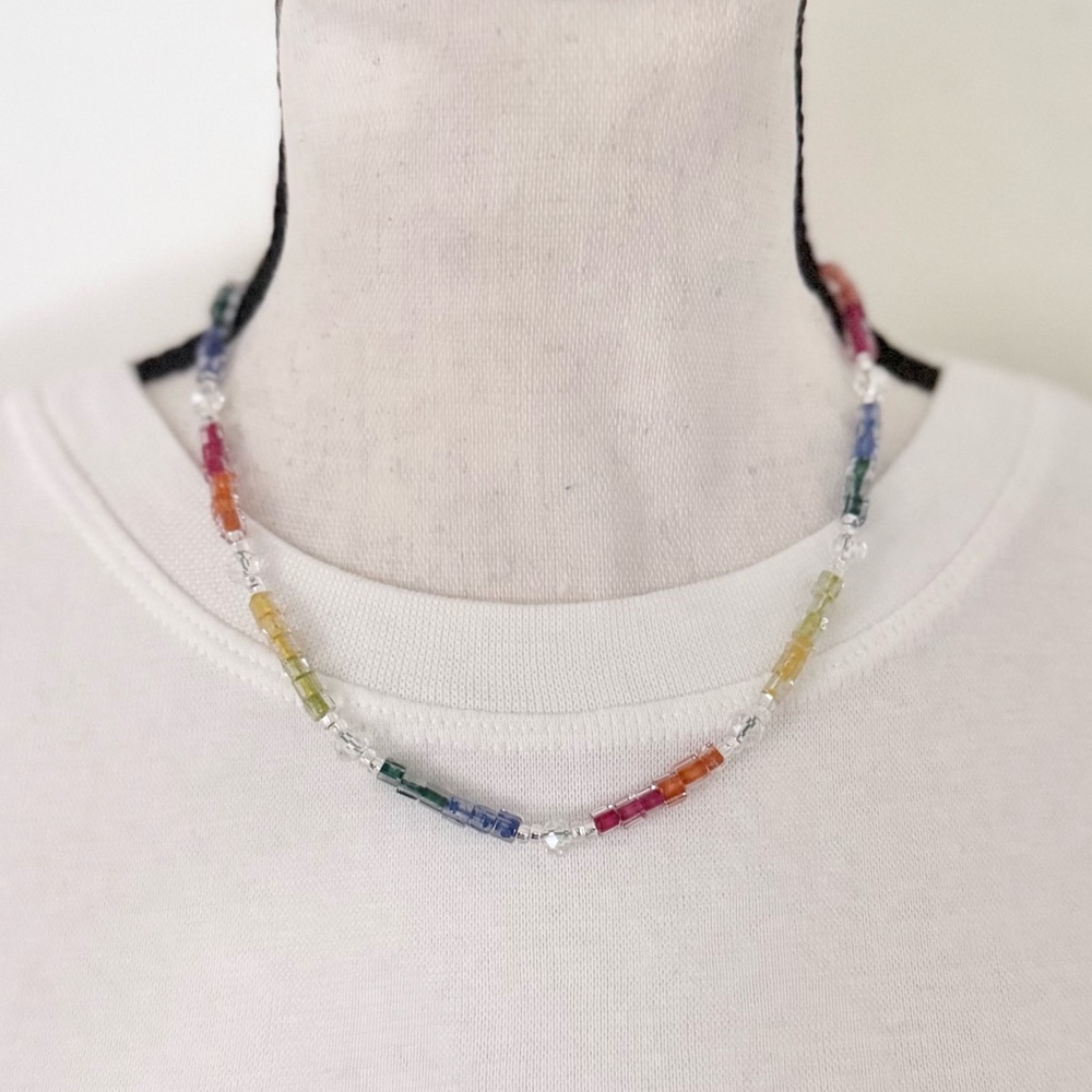 Square Crystal Sterling Silver Minimalist Necklace